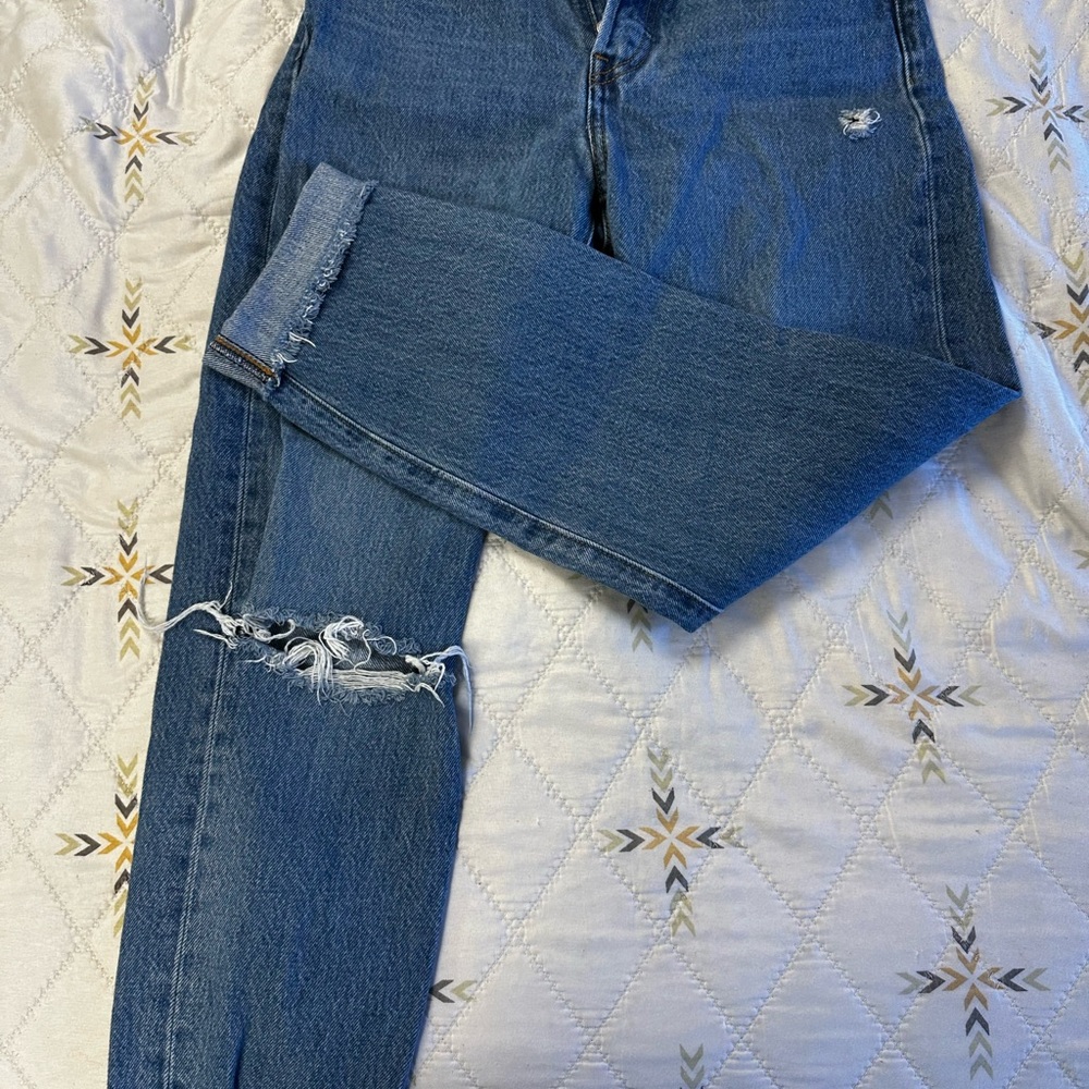 Levi's Medium Blue Straight Leg Jeans Distressed Casual